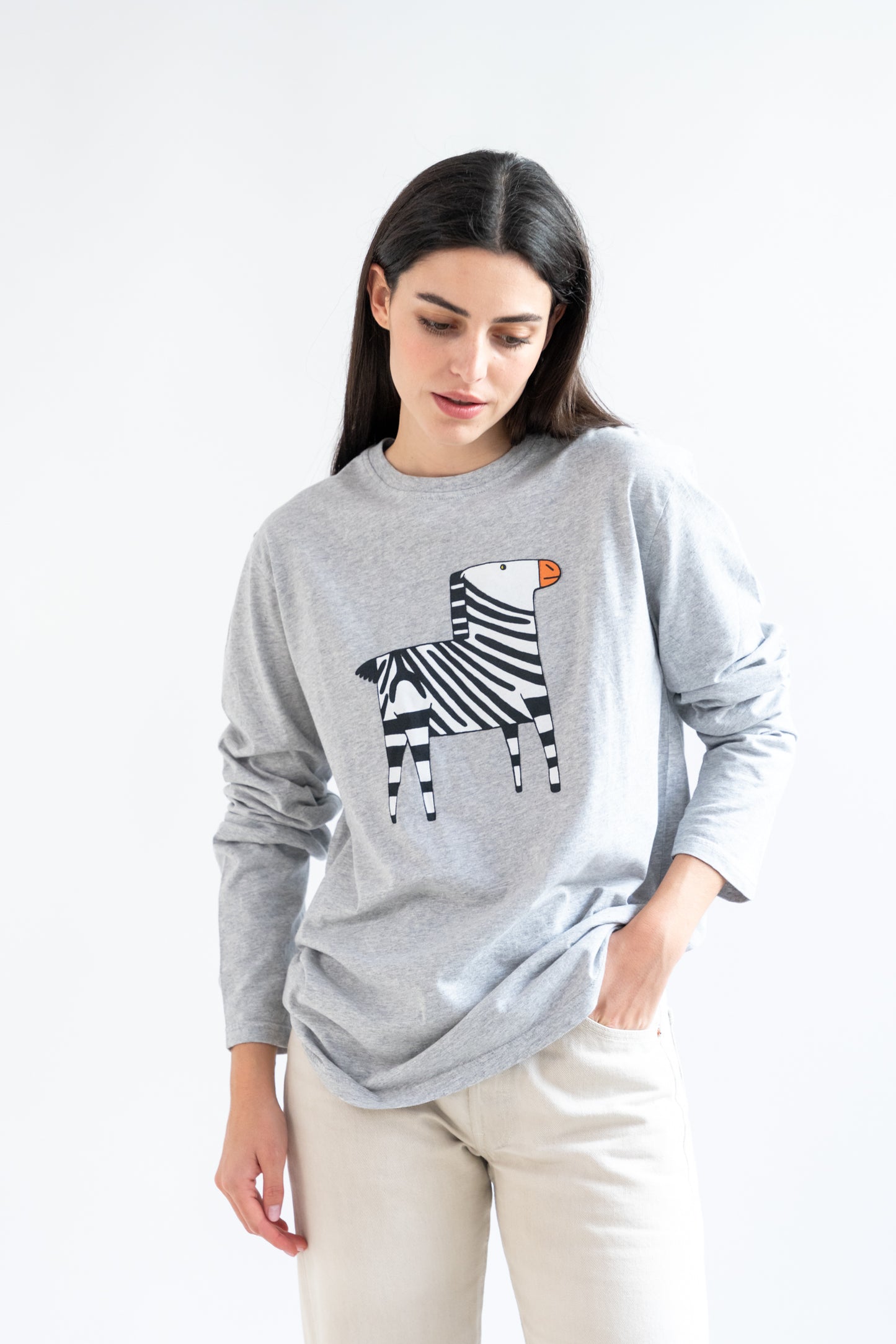 Unisex Long Sleeve Gray Zebra T-Shirt