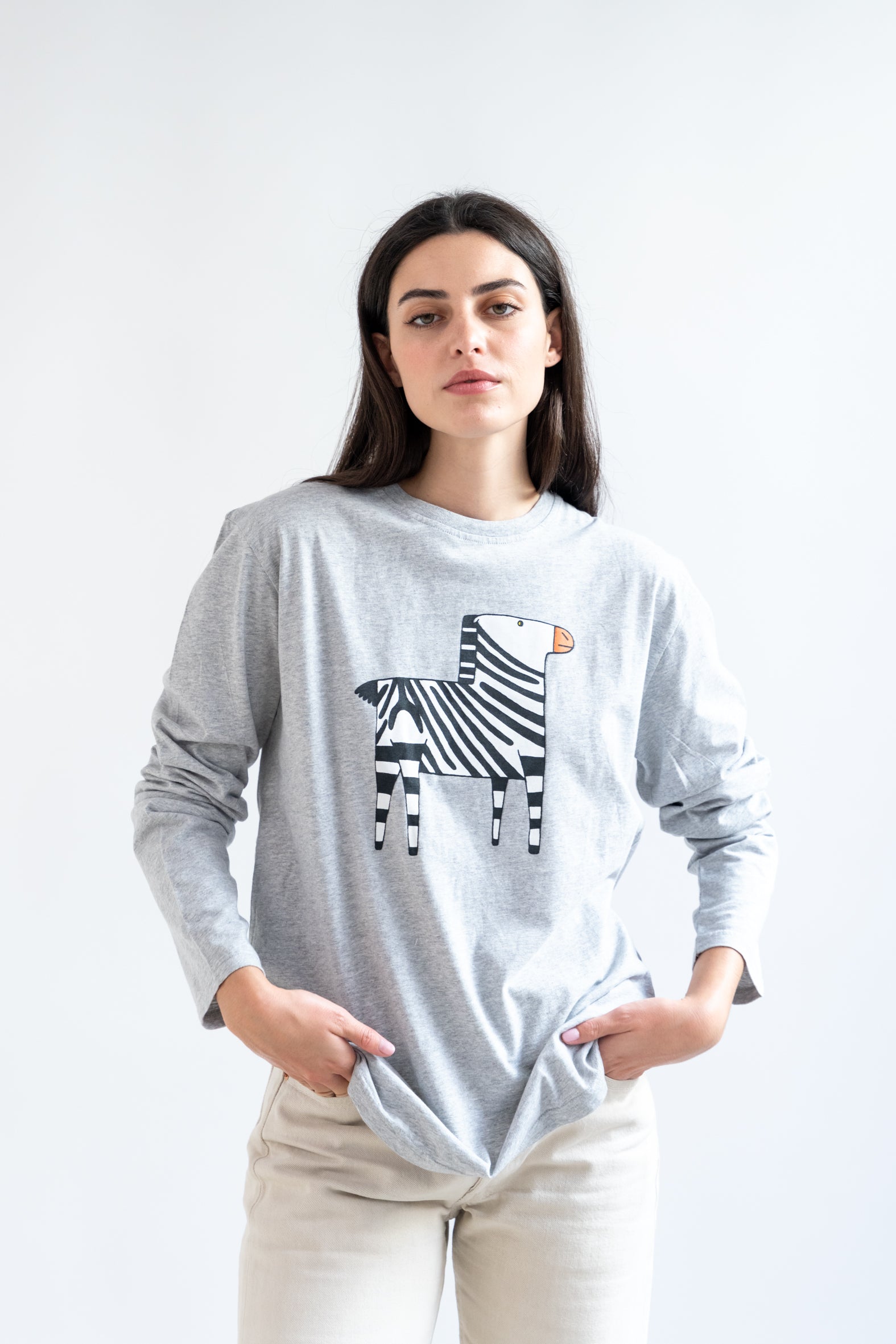 Unisex Long Sleeve Gray Zebra T-Shirt – Algo de Jaime
