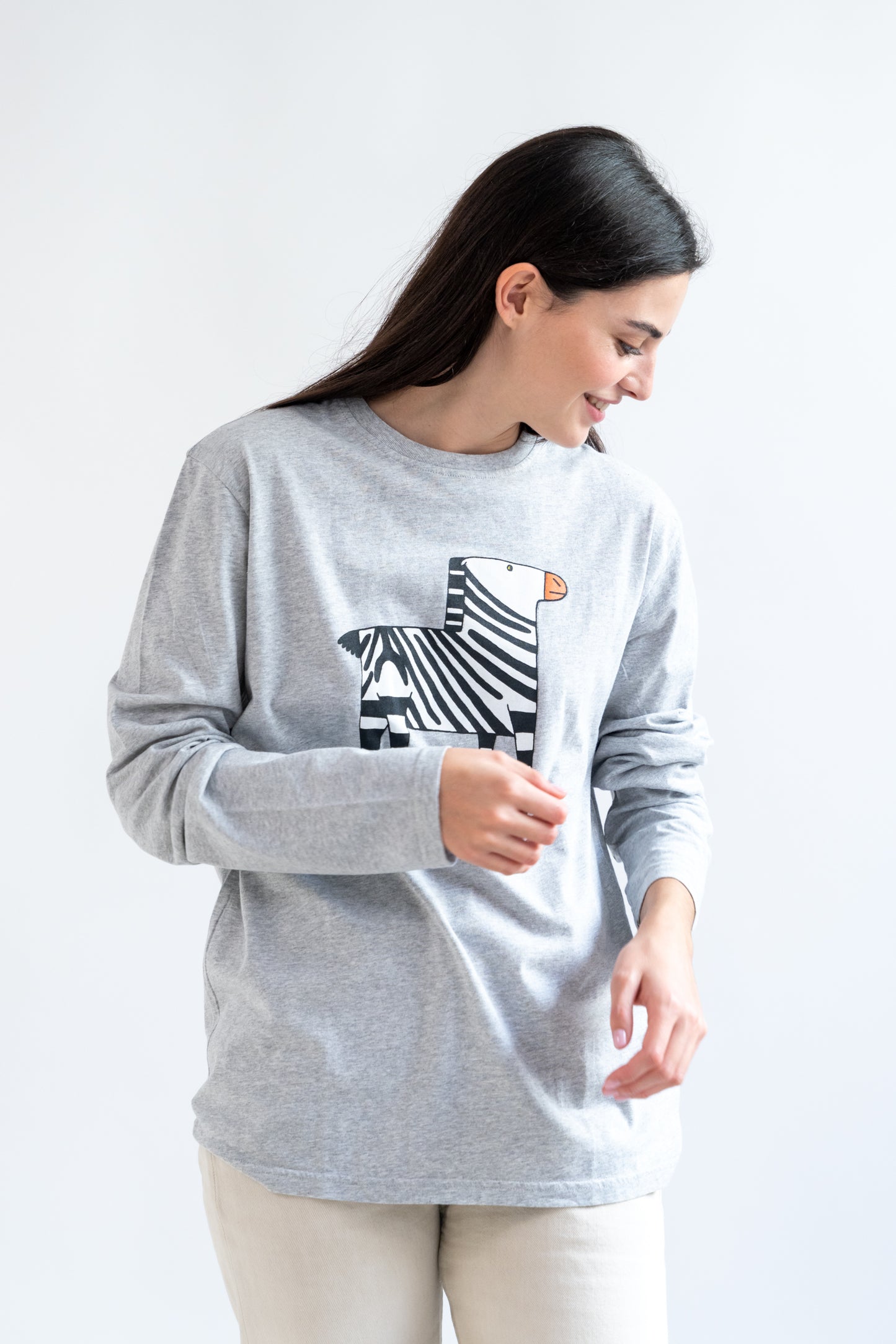 Unisex Long Sleeve Gray Zebra T-Shirt