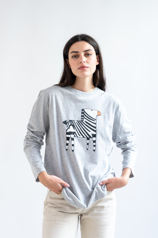 Unisex Long Sleeve Gray Zebra T-Shirt